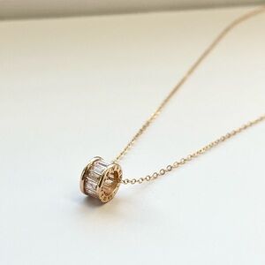 Elegant 14K Gold Filled Necklace Shiny Cylinder Pendant Necklace